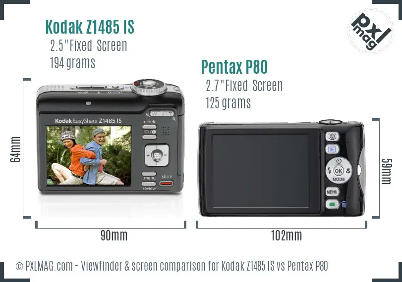 Kodak Z1485 IS vs Pentax P80 Screen and Viewfinder comparison