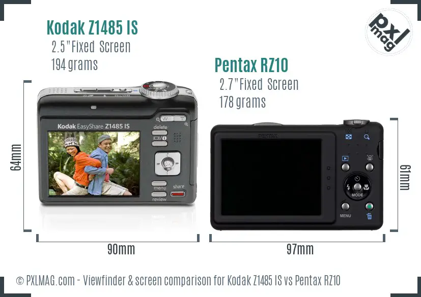 Kodak Z1485 IS vs Pentax RZ10 Screen and Viewfinder comparison