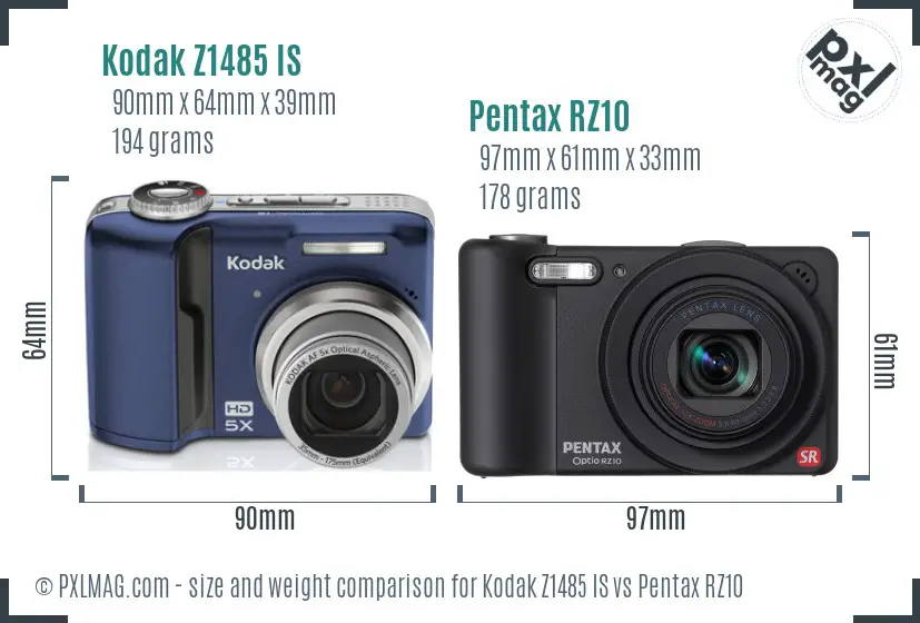 Kodak Z1485 IS vs Pentax RZ10 size comparison