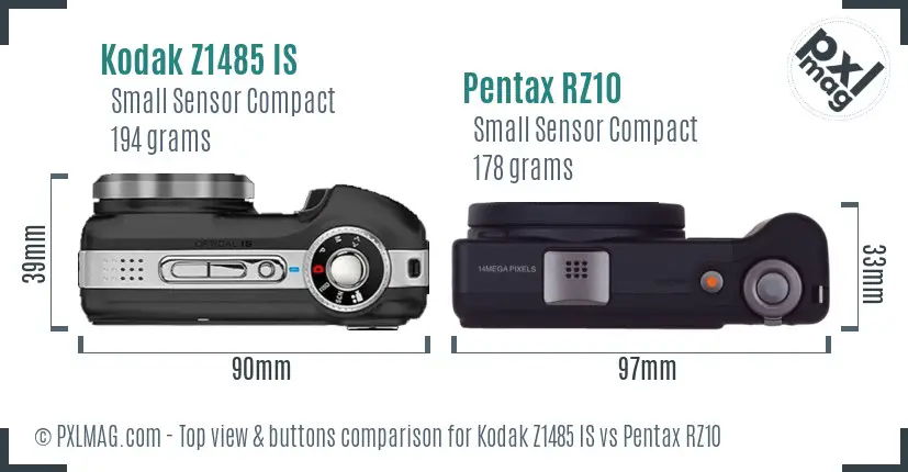 Kodak Z1485 IS vs Pentax RZ10 top view buttons comparison