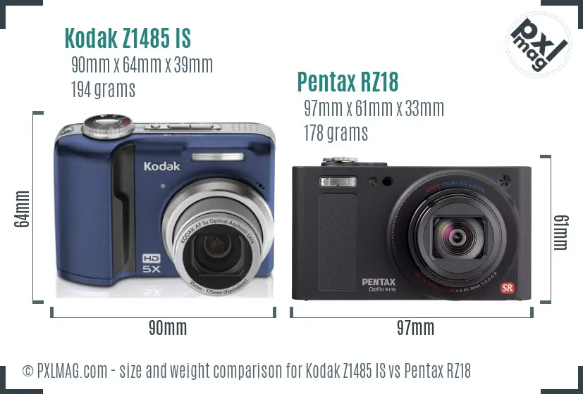 Kodak Z1485 IS vs Pentax RZ18 size comparison