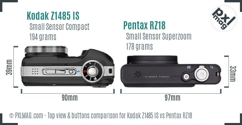 Kodak Z1485 IS vs Pentax RZ18 top view buttons comparison