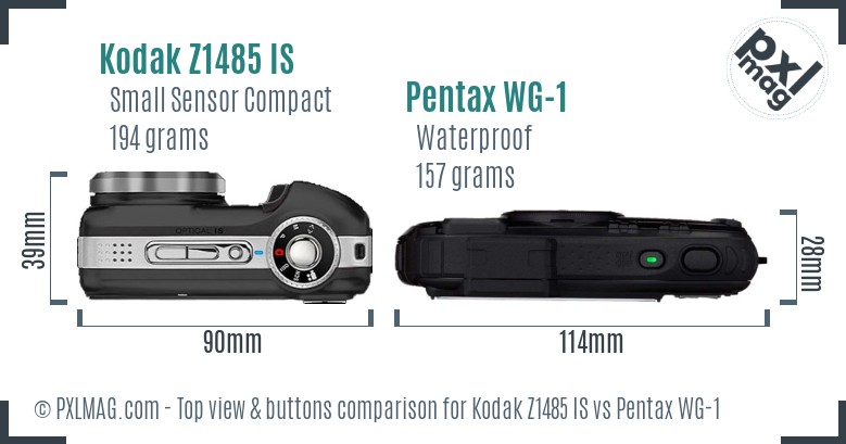 Kodak Z1485 IS vs Pentax WG-1 top view buttons comparison