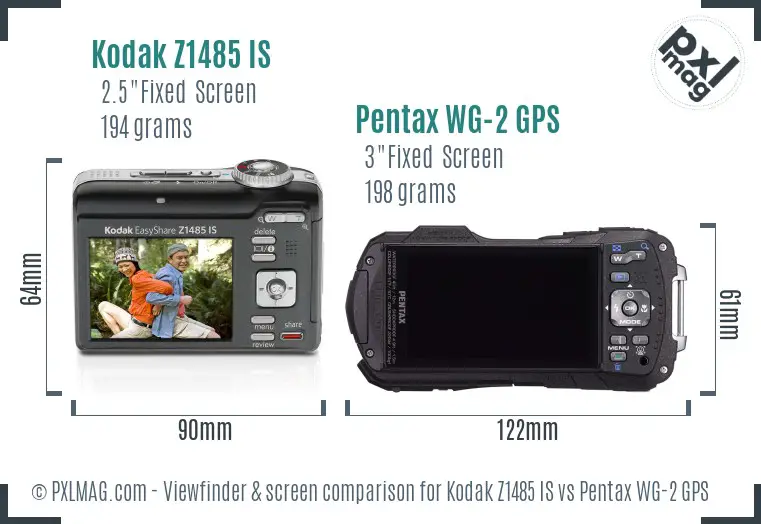 Kodak Z1485 IS vs Pentax WG-2 GPS Screen and Viewfinder comparison