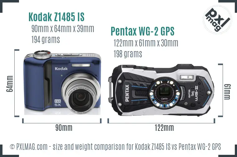 Kodak Z1485 IS vs Pentax WG-2 GPS size comparison Kodak Z1485 IS vs Pentax WG-2 GPS size comparison