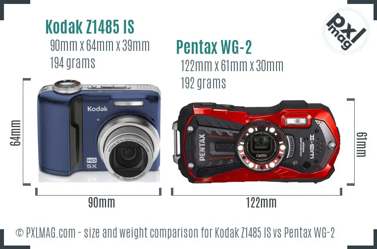 Kodak Z1485 IS vs Pentax WG-2 size comparison