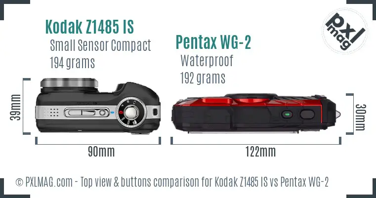 Kodak Z1485 IS vs Pentax WG-2 top view buttons comparison