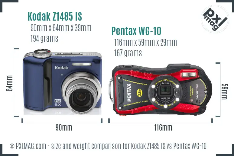 Kodak Z1485 IS vs Pentax WG-10 size comparison