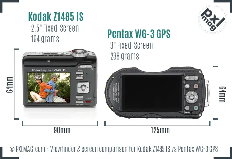 Kodak Z1485 IS vs Pentax WG-3 GPS Screen and Viewfinder comparison Kodak Z1485 IS vs Pentax WG-3 GPS Screen and Viewfinder comparison