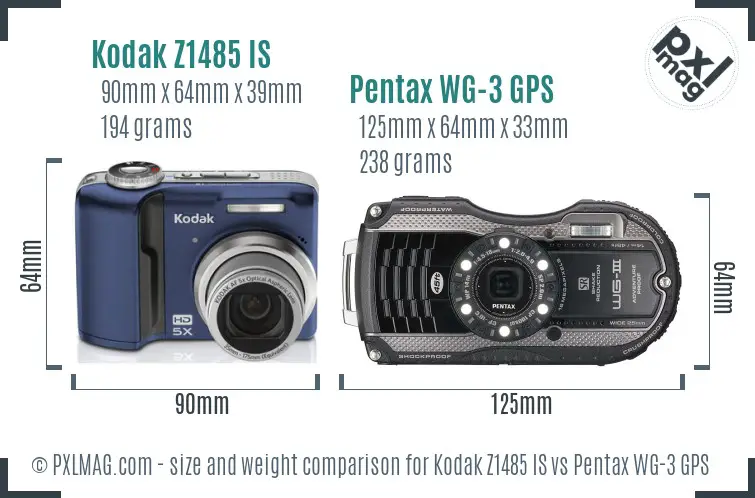 Kodak Z1485 IS vs Pentax WG-3 GPS size comparison Kodak Z1485 IS vs Pentax WG-3 GPS size comparison