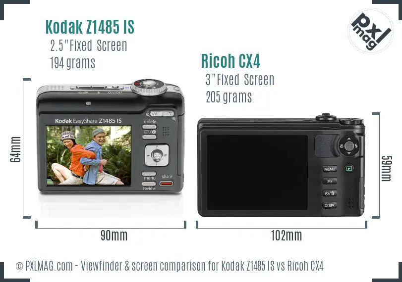 Kodak Z1485 IS vs Ricoh CX4 Screen and Viewfinder comparison Kodak Z1485 IS vs Ricoh CX4 Screen and Viewfinder comparison