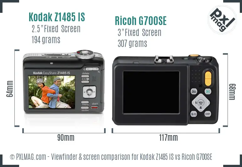 Kodak Z1485 IS vs Ricoh G700SE Screen and Viewfinder comparison Kodak Z1485 IS vs Ricoh G700SE Screen and Viewfinder comparison