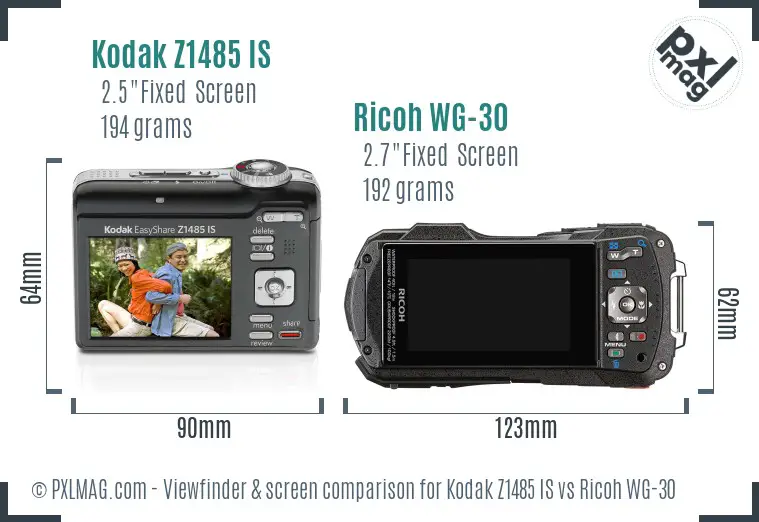 Kodak Z1485 IS vs Ricoh WG-30 Screen and Viewfinder comparison