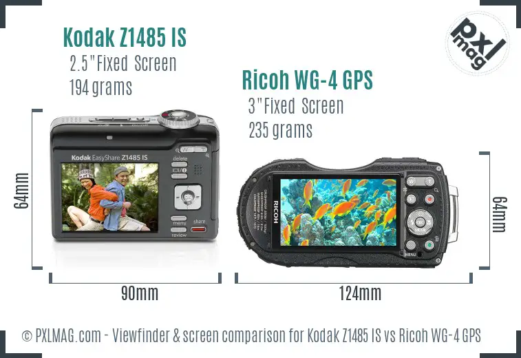 Kodak Z1485 IS vs Ricoh WG-4 GPS Screen and Viewfinder comparison