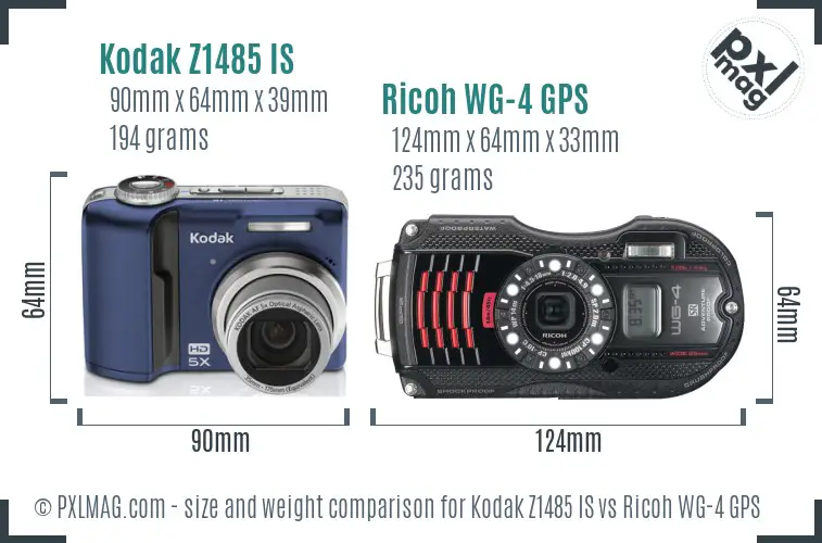 Kodak Z1485 IS vs Ricoh WG-4 GPS size comparison