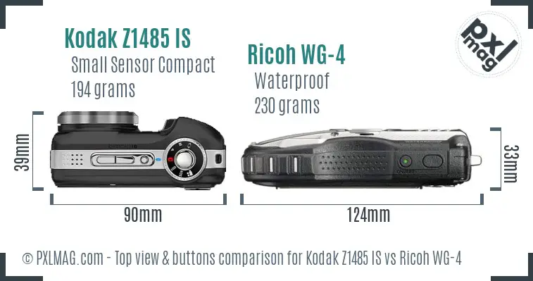 Kodak Z1485 IS vs Ricoh WG-4 top view buttons comparison
