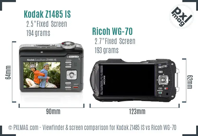 Kodak Z1485 IS vs Ricoh WG-70 Screen and Viewfinder comparison