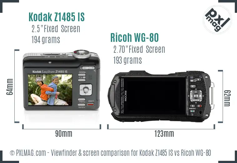 Kodak Z1485 IS vs Ricoh WG-80 Screen and Viewfinder comparison