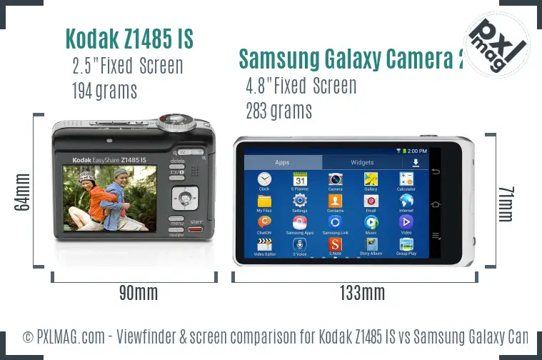 Kodak Z1485 IS vs Samsung Galaxy Camera 2 Screen and Viewfinder comparison Kodak Z1485 IS vs Samsung Galaxy Camera 2 Screen and Viewfinder comparison