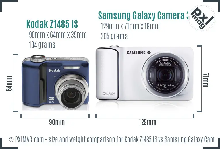 Kodak Z1485 IS vs Samsung Galaxy Camera 3G size comparison