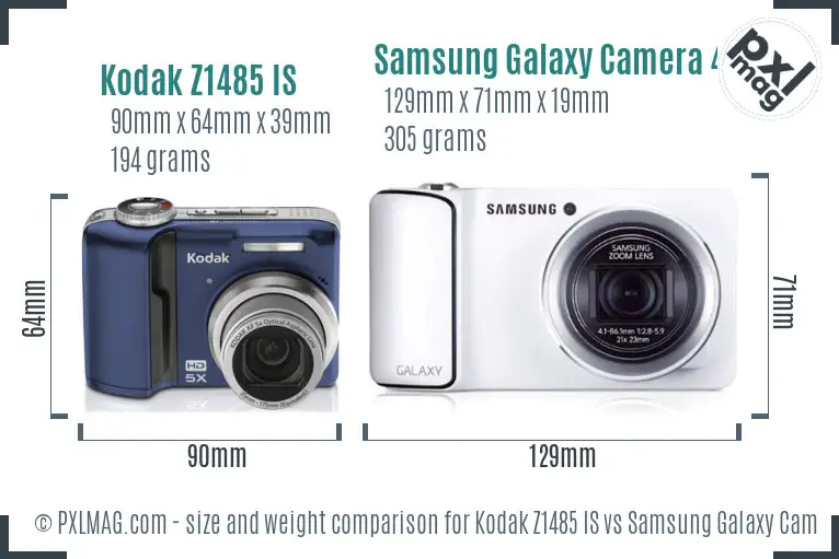 Kodak Z1485 IS vs Samsung Galaxy Camera 4G size comparison