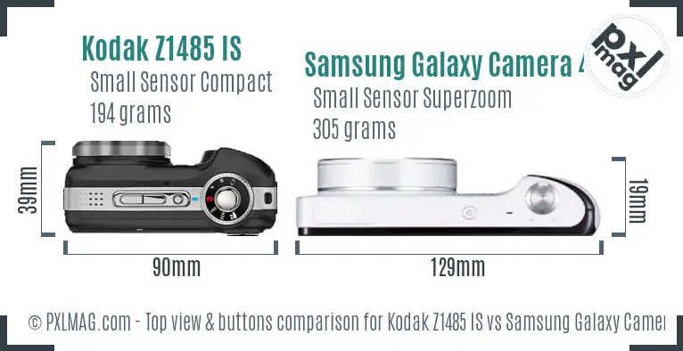 Kodak Z1485 IS vs Samsung Galaxy Camera 4G top view buttons comparison