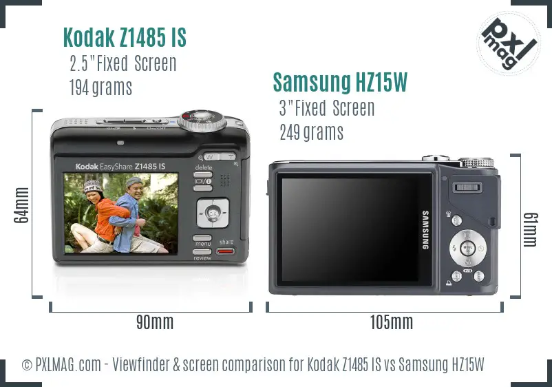 Kodak Z1485 IS vs Samsung HZ15W Screen and Viewfinder comparison Kodak Z1485 IS vs Samsung HZ15W Screen and Viewfinder comparison