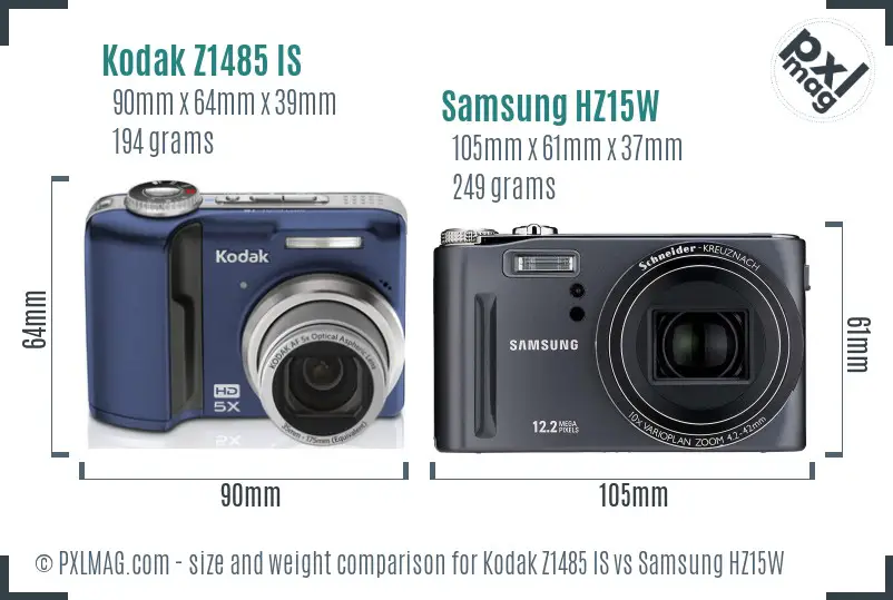 Kodak Z1485 IS vs Samsung HZ15W size comparison Kodak Z1485 IS vs Samsung HZ15W size comparison