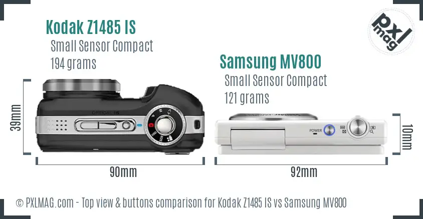 Kodak Z1485 IS vs Samsung MV800 top view buttons comparison
