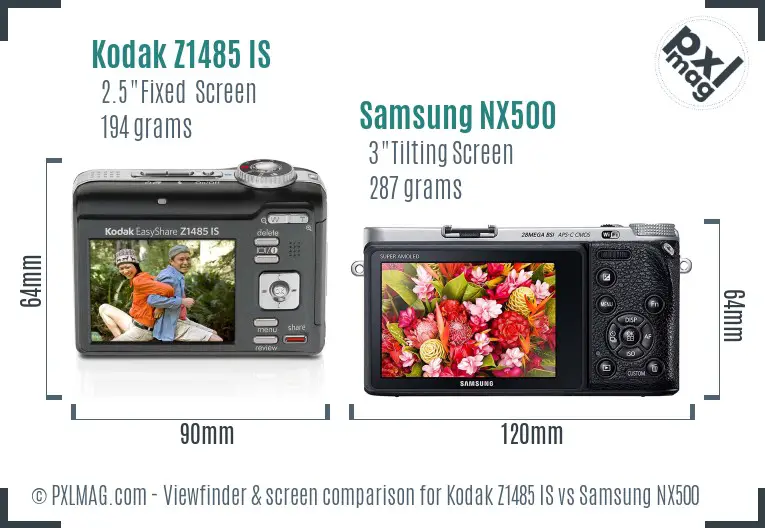 Kodak Z1485 IS vs Samsung NX500 Screen and Viewfinder comparison