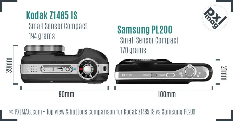 Kodak Z1485 IS vs Samsung PL200 top view buttons comparison