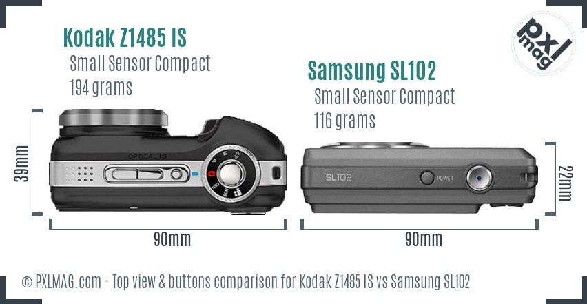 Kodak Z1485 IS vs Samsung SL102 top view buttons comparison