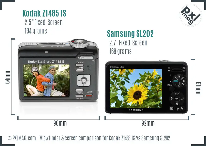 Kodak Z1485 IS vs Samsung SL202 Screen and Viewfinder comparison