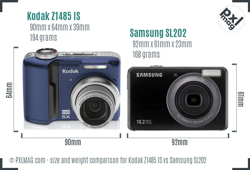 Kodak Z1485 IS vs Samsung SL202 size comparison