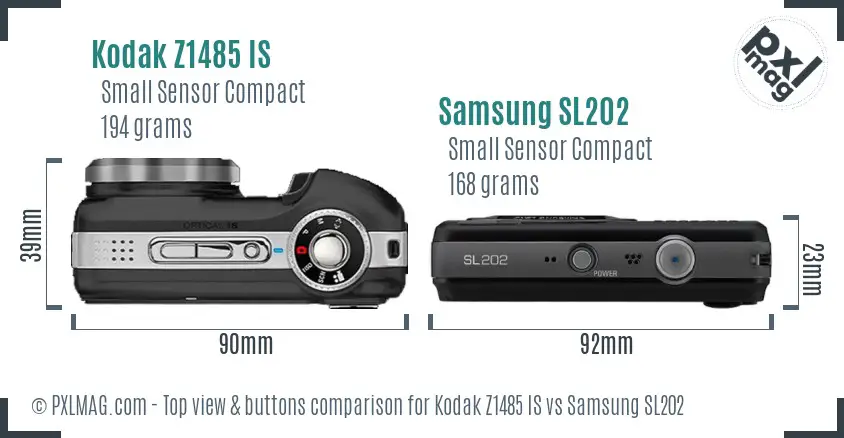 Kodak Z1485 IS vs Samsung SL202 top view buttons comparison
