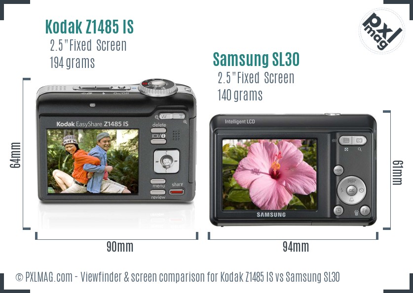 Kodak Z1485 IS vs Samsung SL30 Screen and Viewfinder comparison