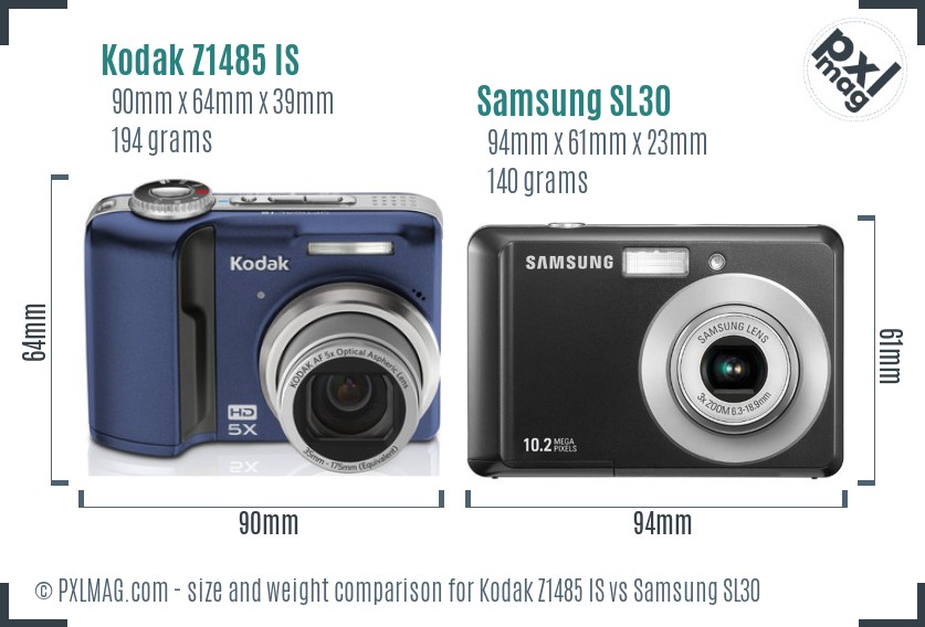 Kodak Z1485 IS vs Samsung SL30 size comparison
