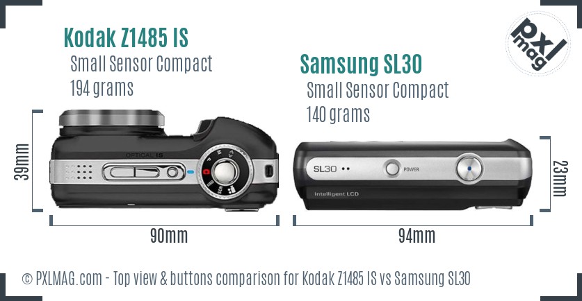 Kodak Z1485 IS vs Samsung SL30 top view buttons comparison