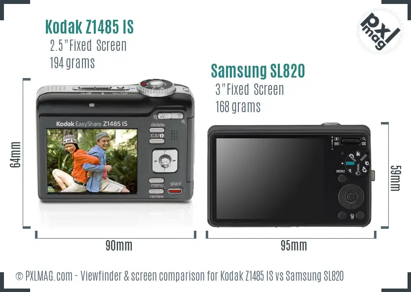 Kodak Z1485 IS vs Samsung SL820 Screen and Viewfinder comparison
