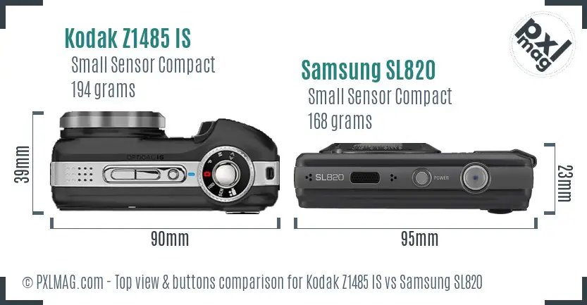 Kodak Z1485 IS vs Samsung SL820 top view buttons comparison