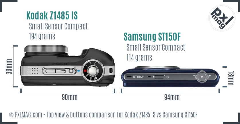 Kodak Z1485 IS vs Samsung ST150F top view buttons comparison