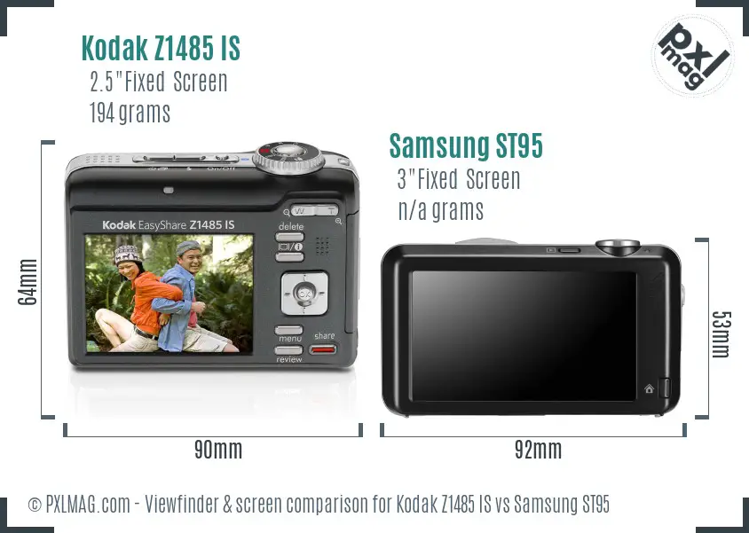 Kodak Z1485 IS vs Samsung ST95 Screen and Viewfinder comparison