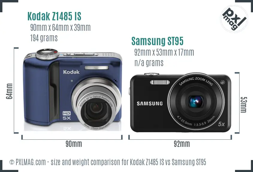 Kodak Z1485 IS vs Samsung ST95 size comparison