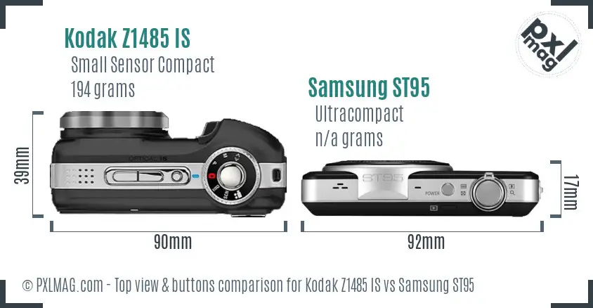 Kodak Z1485 IS vs Samsung ST95 top view buttons comparison