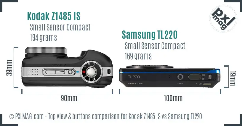 Kodak Z1485 IS vs Samsung TL220 top view buttons comparison Kodak Z1485 IS vs Samsung TL220 top view buttons comparison