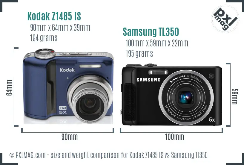 Kodak Z1485 IS vs Samsung TL350 size comparison Kodak Z1485 IS vs Samsung TL350 size comparison