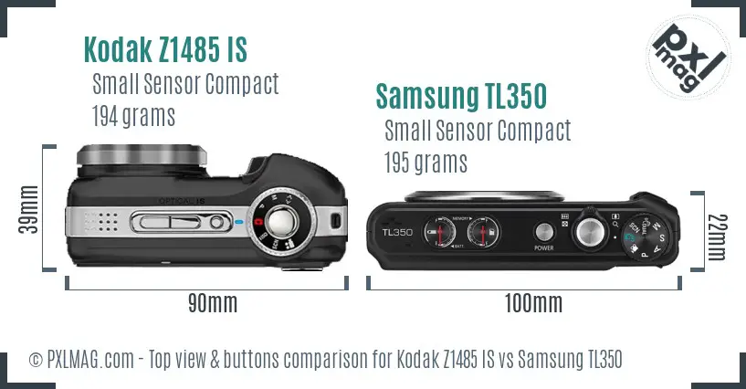 Kodak Z1485 IS vs Samsung TL350 top view buttons comparison Kodak Z1485 IS vs Samsung TL350 top view buttons comparison