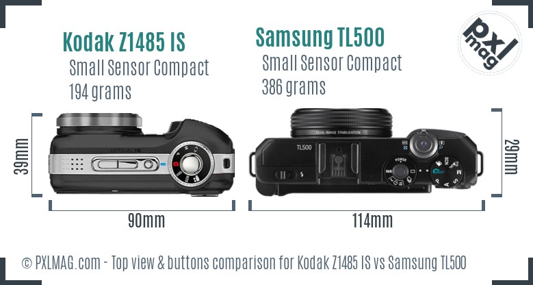 Kodak Z1485 IS vs Samsung TL500 top view buttons comparison
