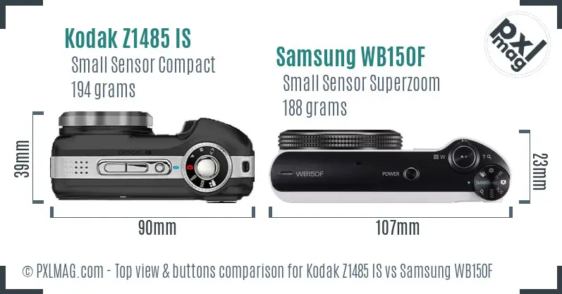Kodak Z1485 IS vs Samsung WB150F top view buttons comparison