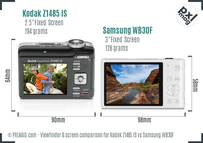 Kodak Z1485 IS vs Samsung WB30F Screen and Viewfinder comparison